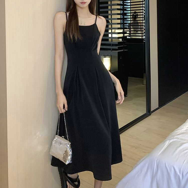 Short-Sleeve Plain A-Line Floral Set: + Spaghetti Dress Midi Blouse Strap