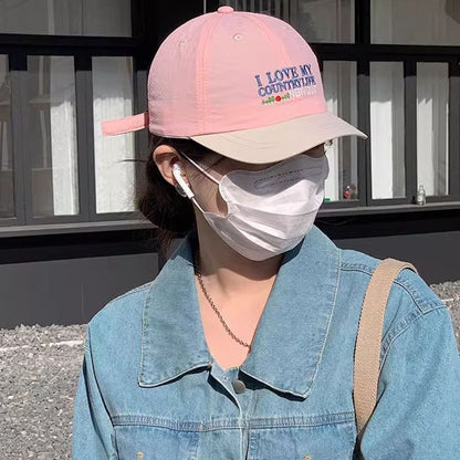 Lettering Panel Short Brim Embroidered Color Cap