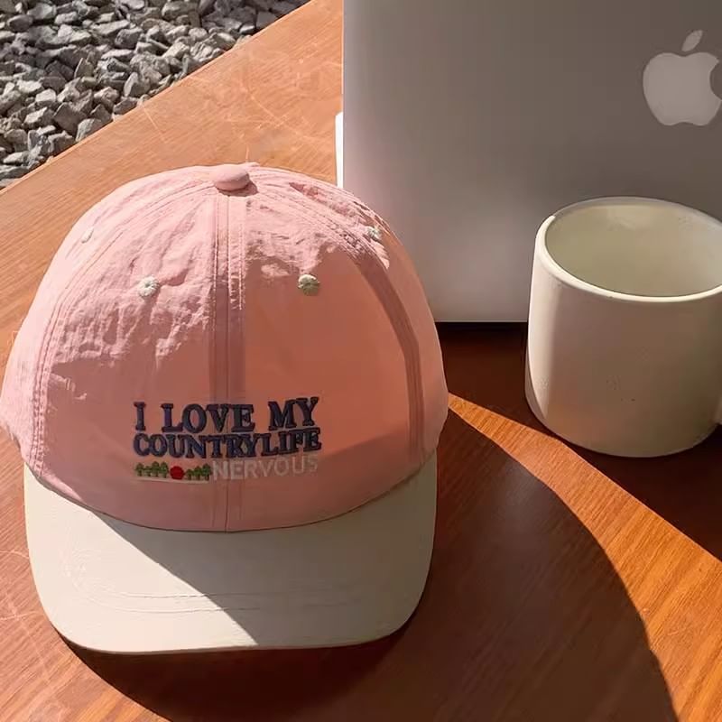 Lettering Panel Short Brim Embroidered Color Cap