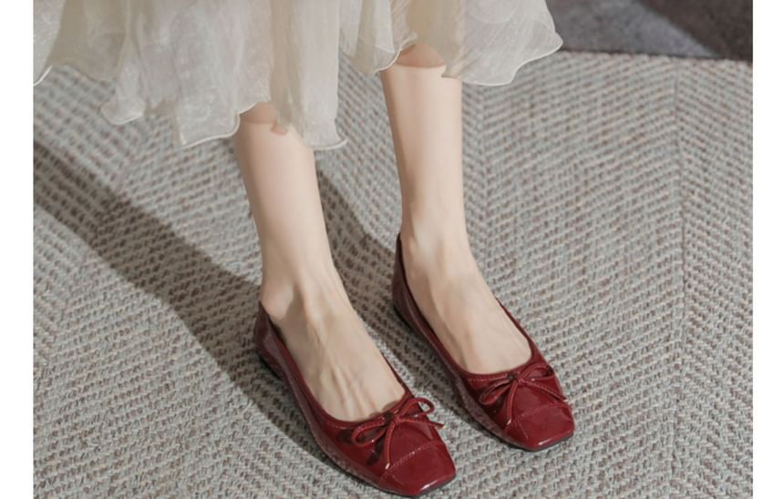 Faux Leather Bow Flats