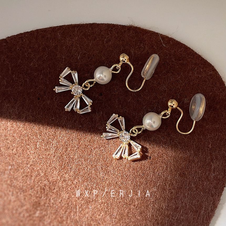 Earring Alloy Pearl Rhinestone Drop Faux Bow