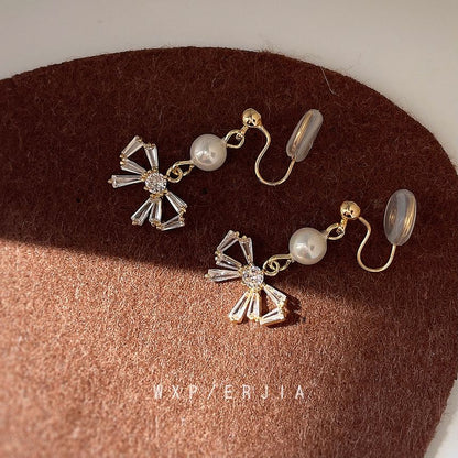 Earring Alloy Pearl Rhinestone Drop Faux Bow
