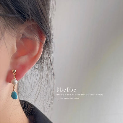 Pearl Freshwater Alloy Drop Turquoise Earring
