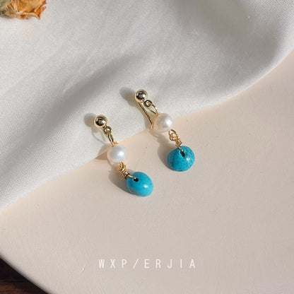 Pearl Freshwater Alloy Drop Turquoise Earring
