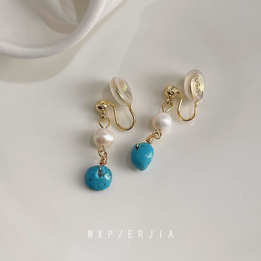 Pearl Freshwater Alloy Drop Turquoise Earring