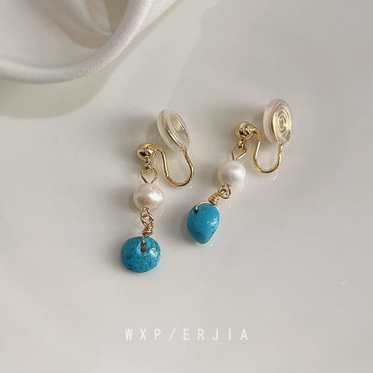Pearl Freshwater Alloy Drop Turquoise Earring