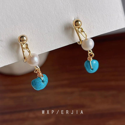 Pearl Freshwater Alloy Drop Turquoise Earring