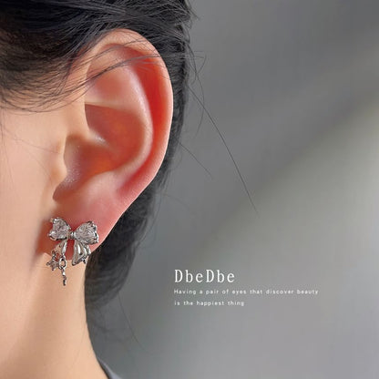 Rhinestone Alloy Earring Drop Bow