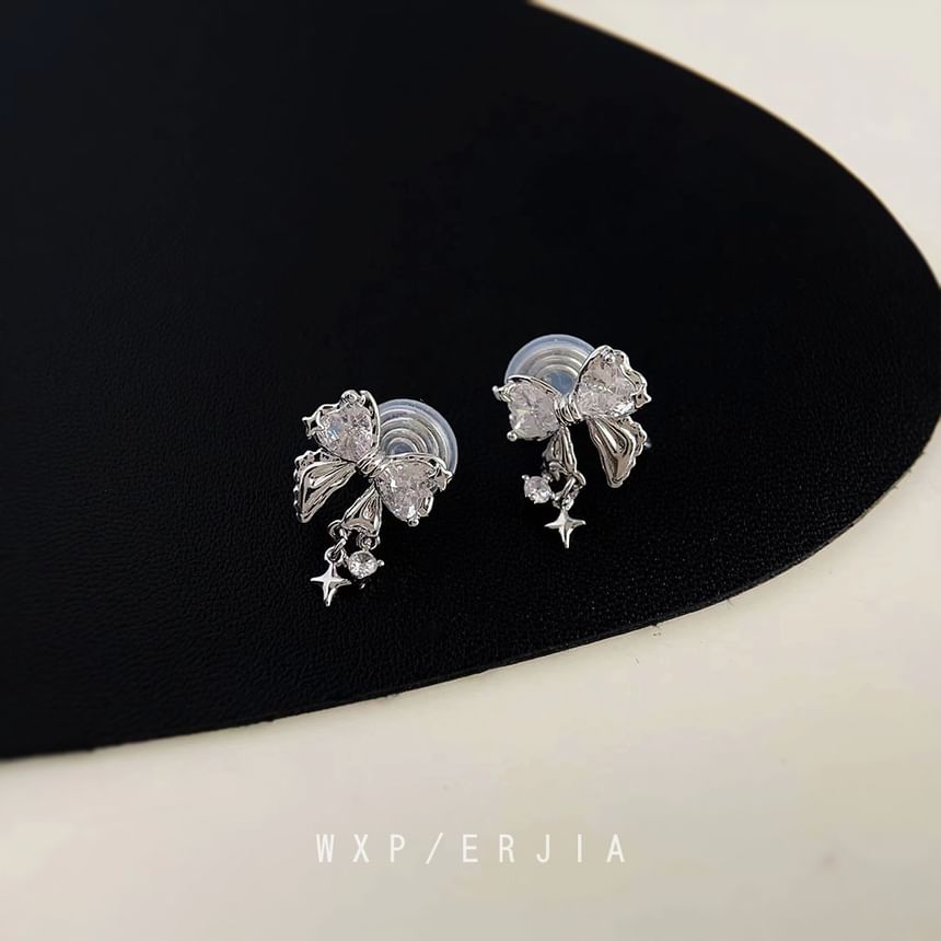 Rhinestone Alloy Earring Drop Bow