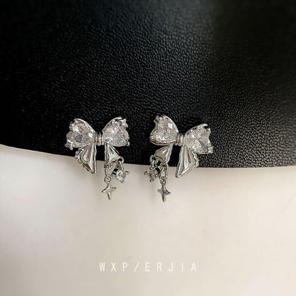 Rhinestone Alloy Earring Drop Bow