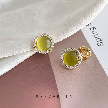 Rhinestone Faux Ear Alloy Cat Eye Cuff Stone