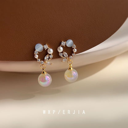 Pearl Rhinestone Alloy Earring Faux Drop