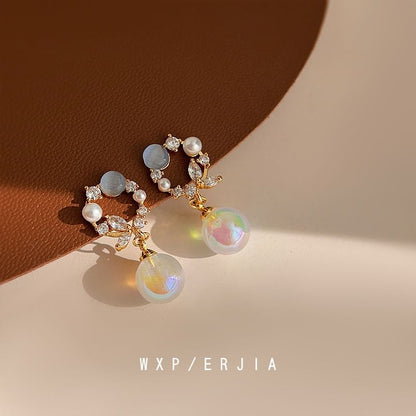 Pearl Rhinestone Alloy Earring Faux Drop