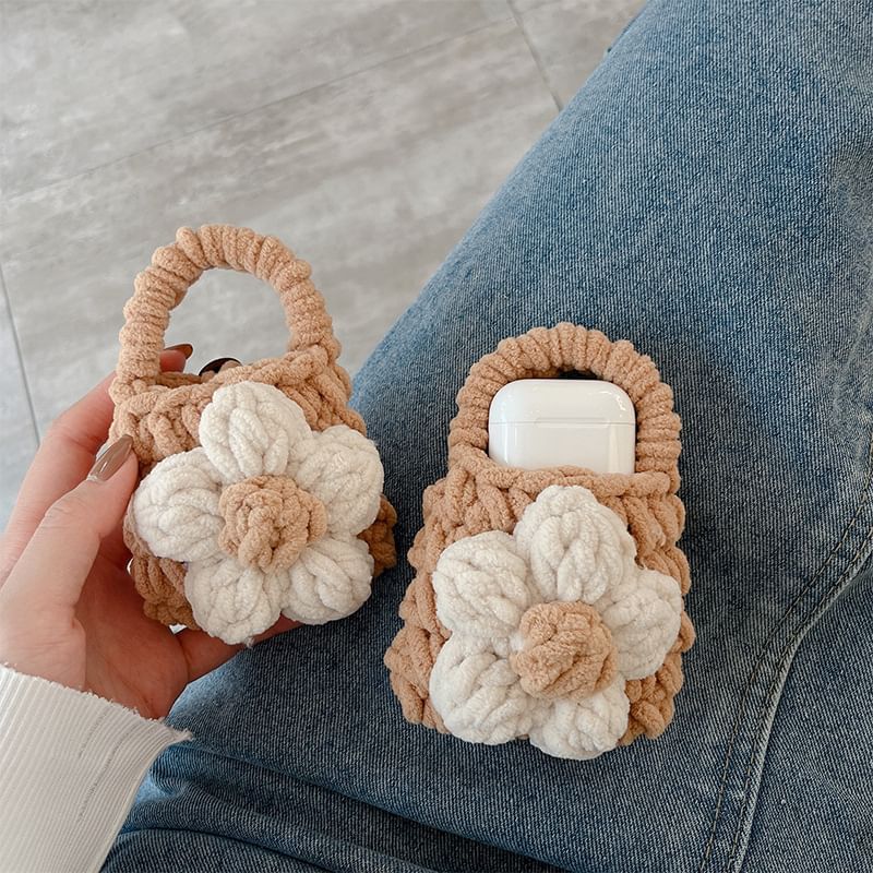 Case Earphone Knit Floral Pouch