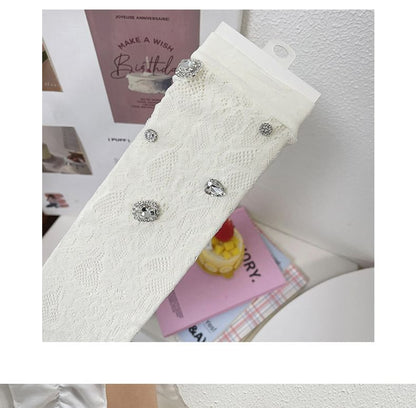 Plain Rhinestone Lace Short Socks