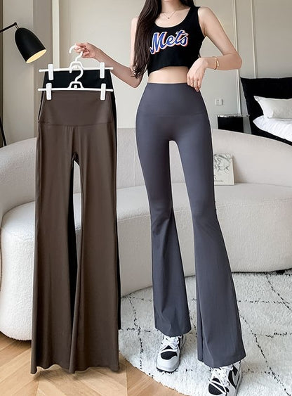 High Waist Plain Bootcut Pants