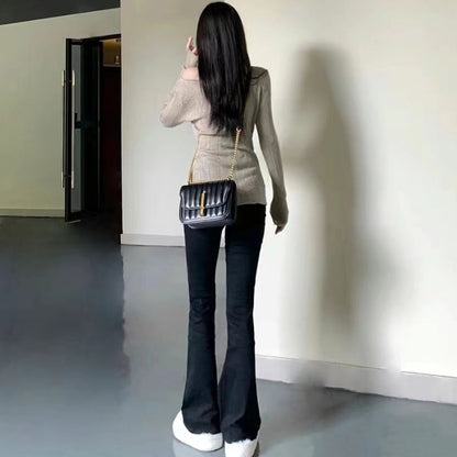 High Waist Plain Bootcut Pants