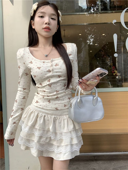 Print T-Shirt Bear Long-Sleeve Henley