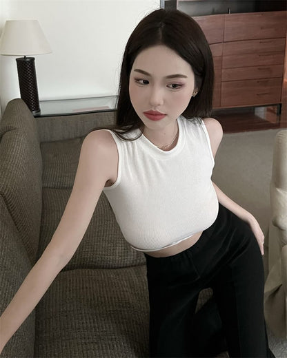 Crop Crew Plain Neck Back Tie Tank Criss Top Cross