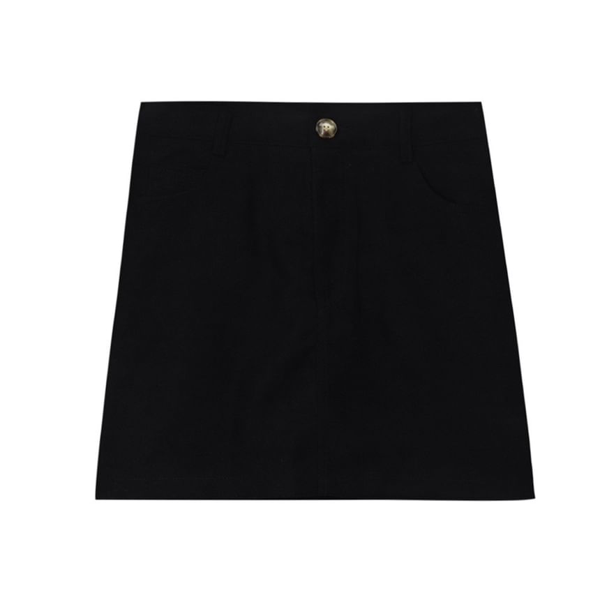 Waist A-Line Plain Mini Skirt High