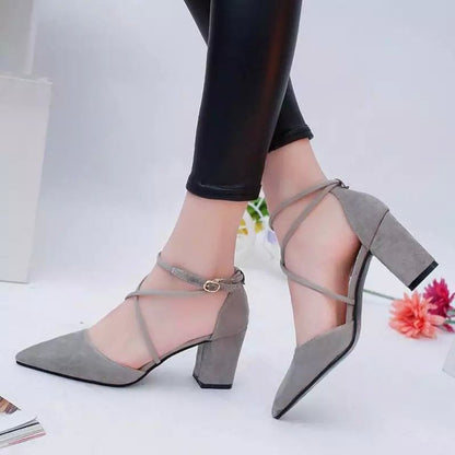 Chunky Heel Ankle Pointed Sandals Strap