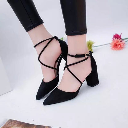 Chunky Heel Ankle Pointed Sandals Strap