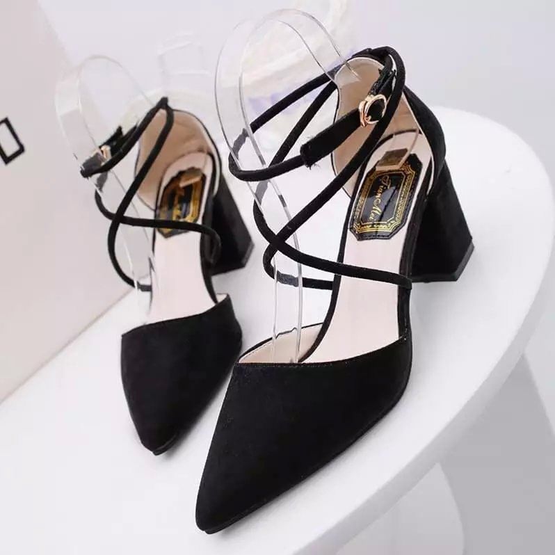 Chunky Heel Ankle Pointed Sandals Strap