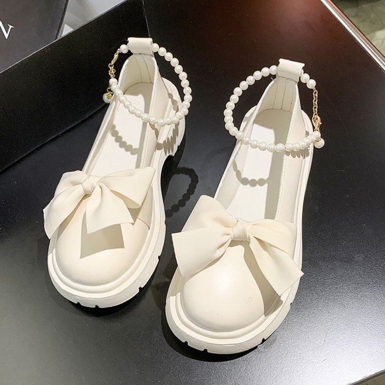 Ankle Loafers Platform Heel Chunky Strap Bow