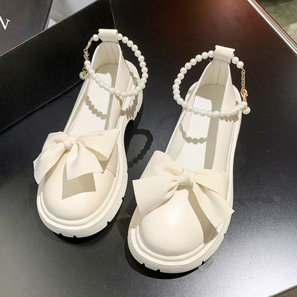 Ankle Loafers Platform Heel Chunky Strap Bow