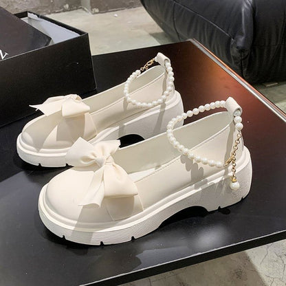 Ankle Loafers Platform Heel Chunky Strap Bow