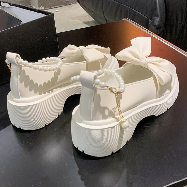 Ankle Loafers Platform Heel Chunky Strap Bow