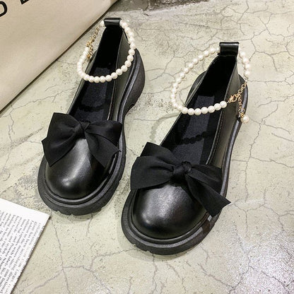 Ankle Loafers Platform Heel Chunky Strap Bow