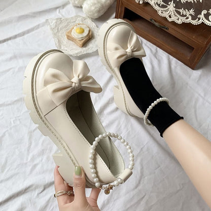 Heel Strap Platform Loafers Ankle Bow Chunky