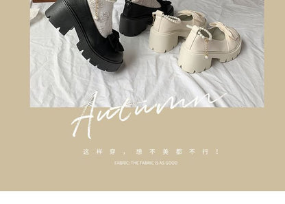 Heel Strap Platform Loafers Ankle Bow Chunky