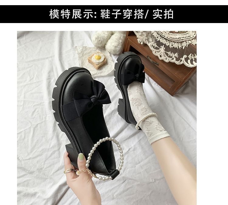 Heel Strap Platform Loafers Ankle Bow Chunky