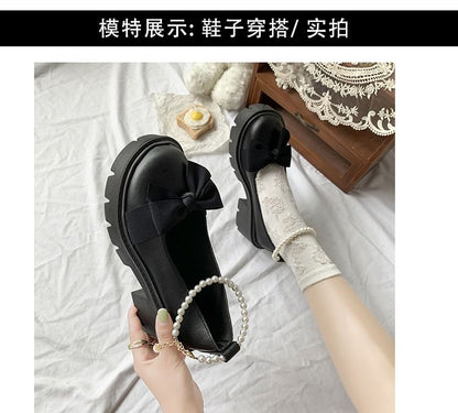 Heel Strap Platform Loafers Ankle Bow Chunky