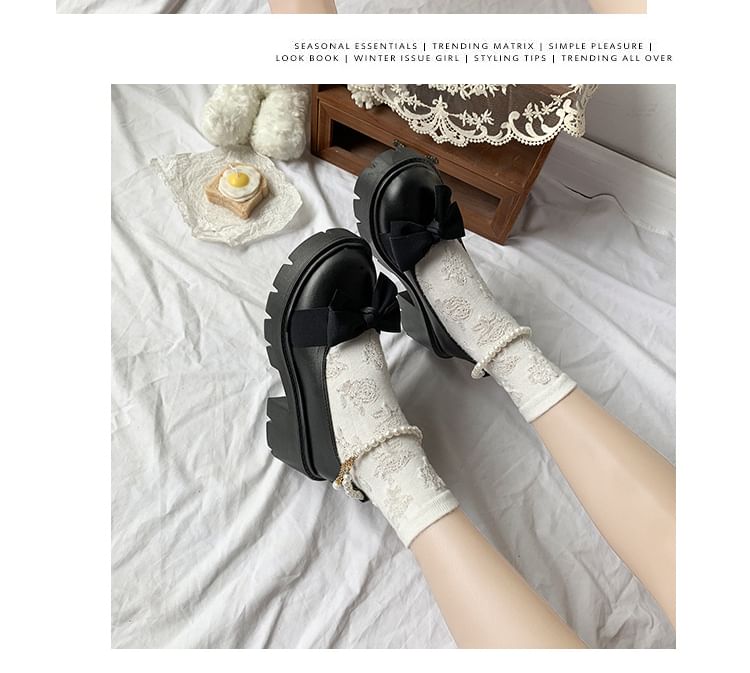 Heel Strap Platform Loafers Ankle Bow Chunky