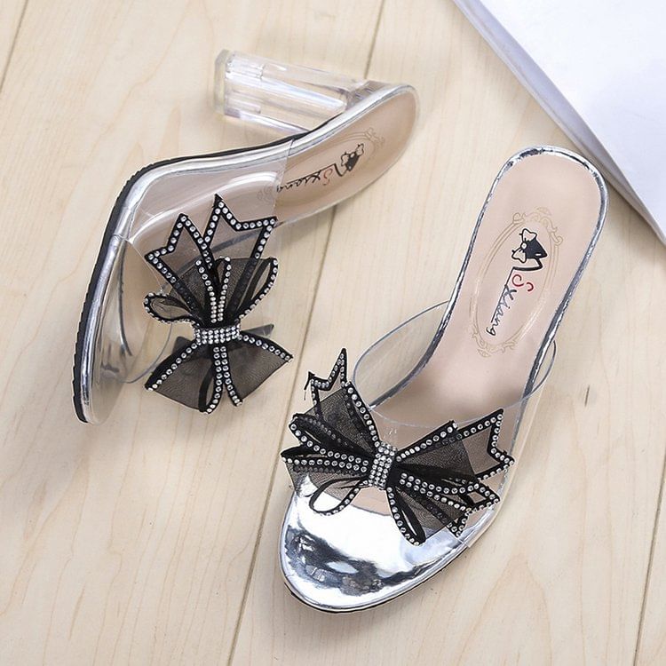 Chunky Sandals Slide Heel Bow