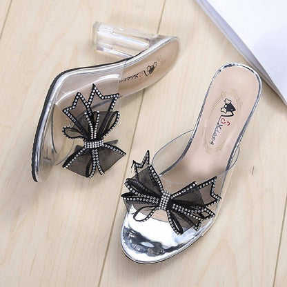 Chunky Sandals Slide Heel Bow