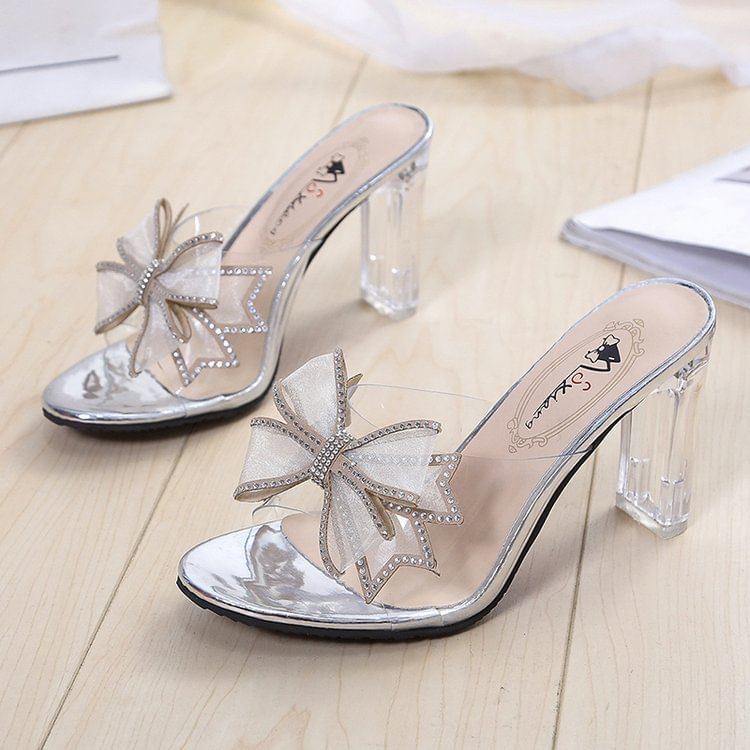 Chunky Sandals Slide Heel Bow