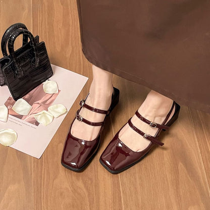 Square-Toe Heel Buckled Block Slingback Sandals