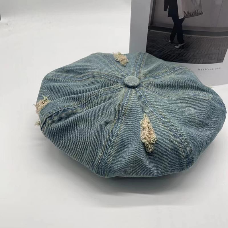 Denim Distressed Beret