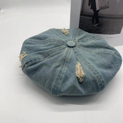 Denim Distressed Beret