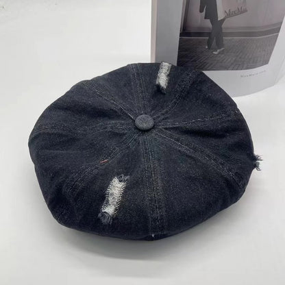 Denim Distressed Beret