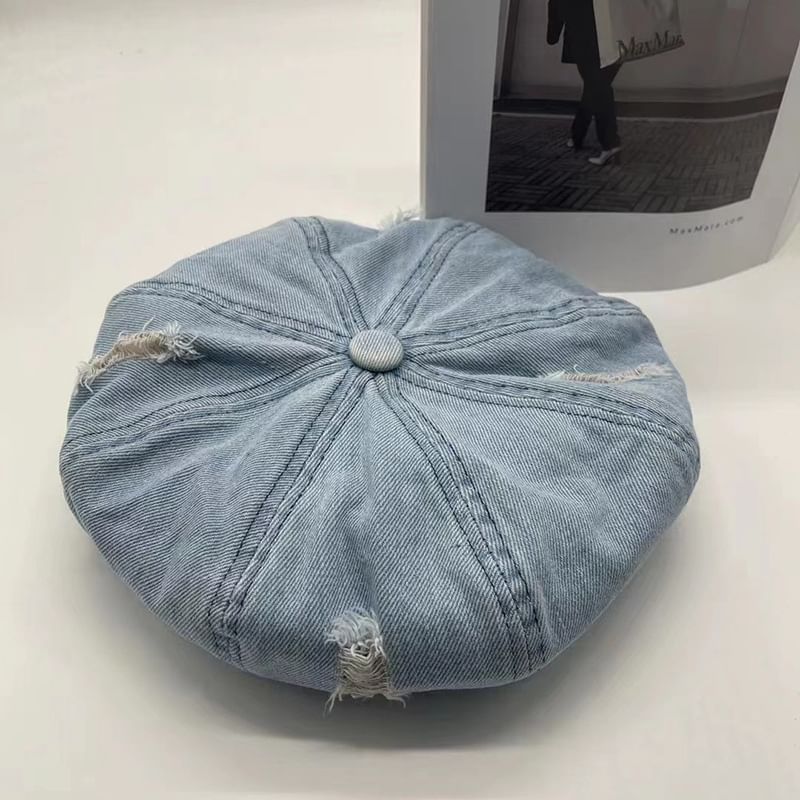 Denim Distressed Beret