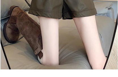 Waist High Faux Shorts Plain Leather