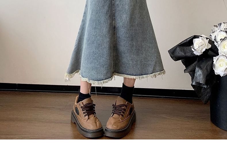 Skirt High Waist Midi Washed Denim Mermaid Fray