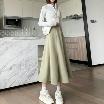 Skirt Waist High Midi Plain A-Line
