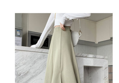 Skirt Waist High Midi Plain A-Line