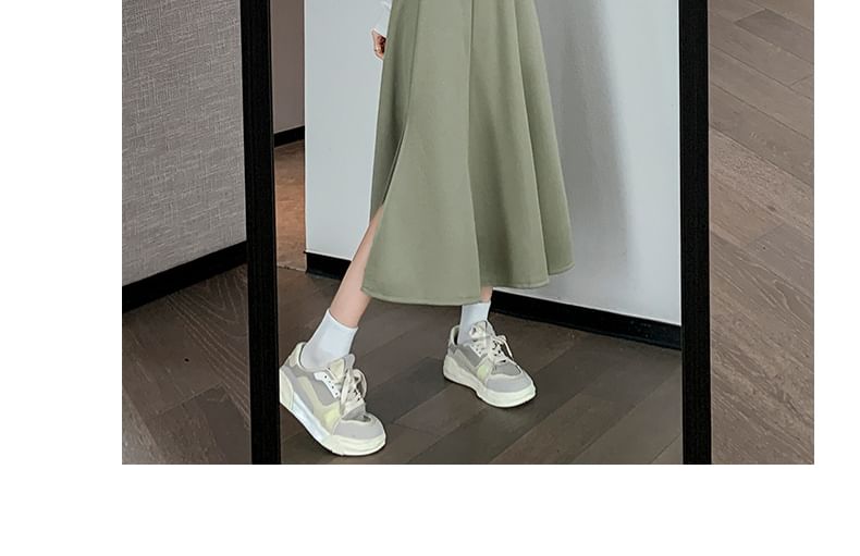 Skirt Waist High Midi Plain A-Line